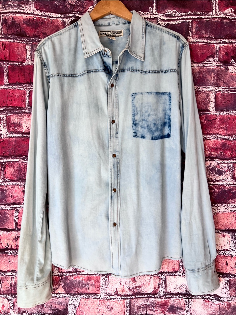 Chor Clothing Co Acid Wash Denim Western Snap Button Shirt